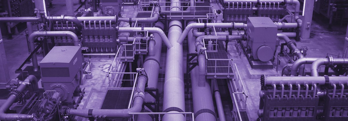 Piping and treatment units inside a reverse osmosis desalination plant